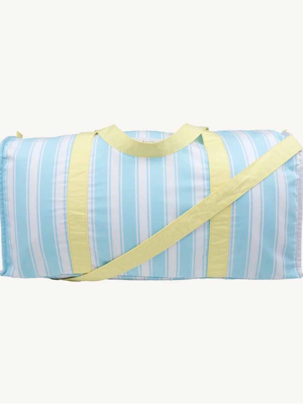 TBBC Large NWT Blue and White Striped Duffel with Pale Yellow Straps